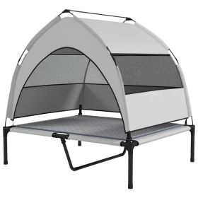 PawHut Elevated Dog Bed With Removable Canopy, Portable Outside Raised Pet Cot With Cooling Pad, Storage Bag, (Option: Light Gray)